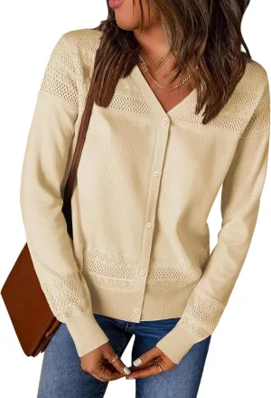 Women's Cropped Cardigan Sweaters Long Sleeve V-Neck Button Down Lightweight Sweaters