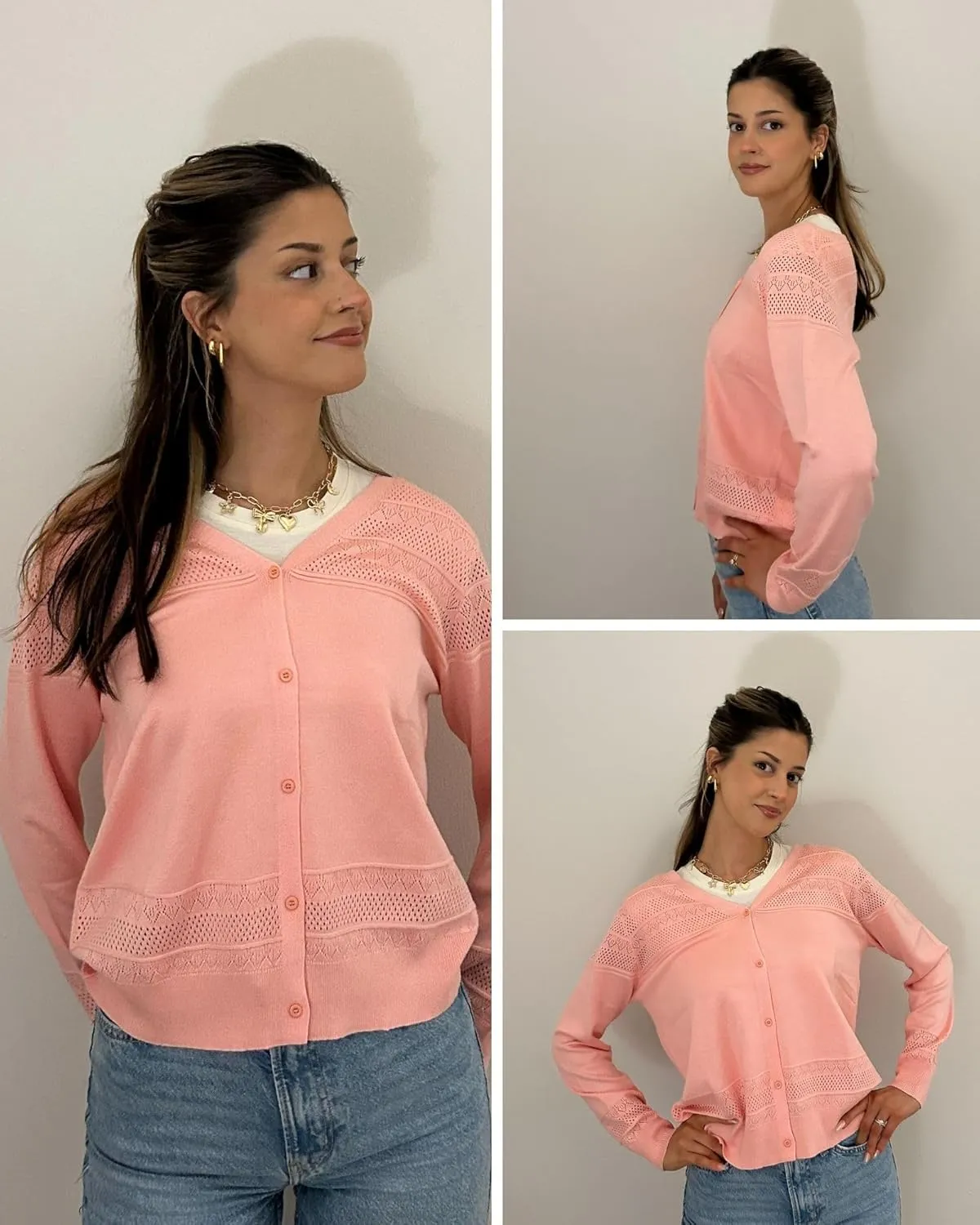 Women's Cropped Cardigan Sweaters Long Sleeve V-Neck Button Down Lightweight Sweaters