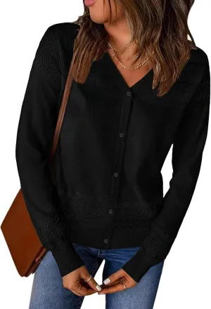Women's Cropped Cardigan Sweaters Long Sleeve V-Neck Button Down Lightweight Sweaters