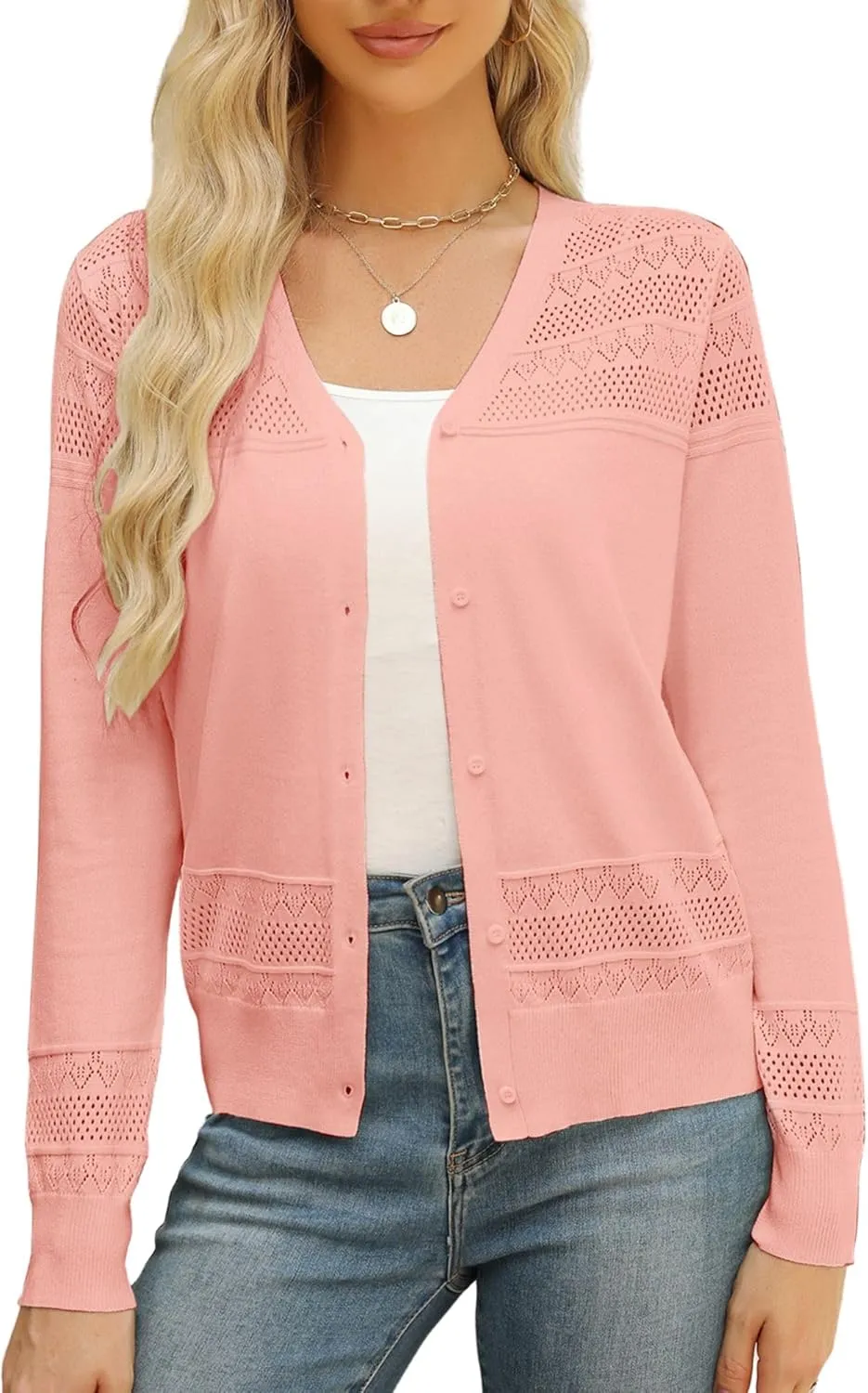 Women's Cropped Cardigan Sweaters Long Sleeve V-Neck Button Down Lightweight Sweaters