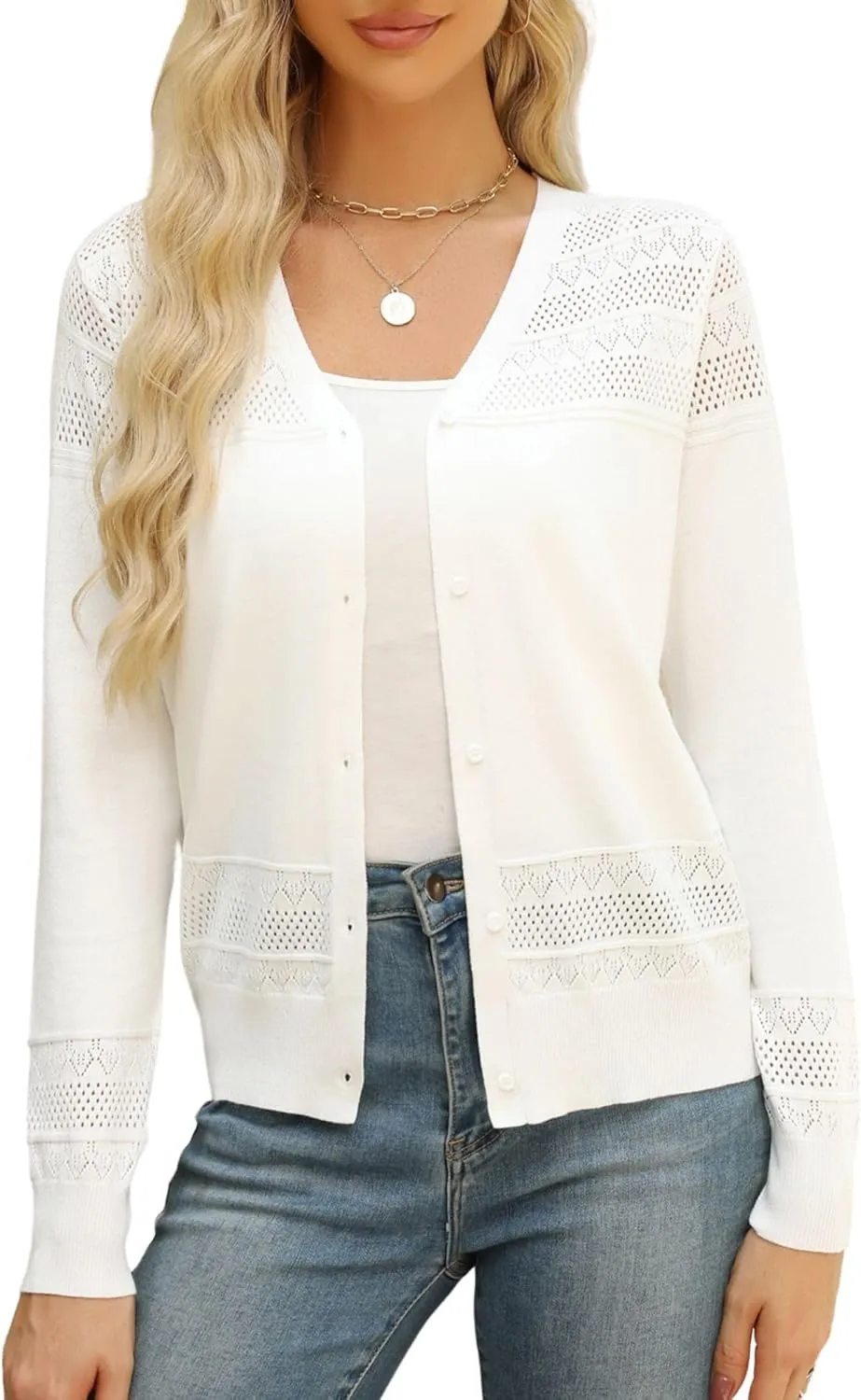 Women's Cropped Cardigan Sweaters Long Sleeve V-Neck Button Down Lightweight Sweaters