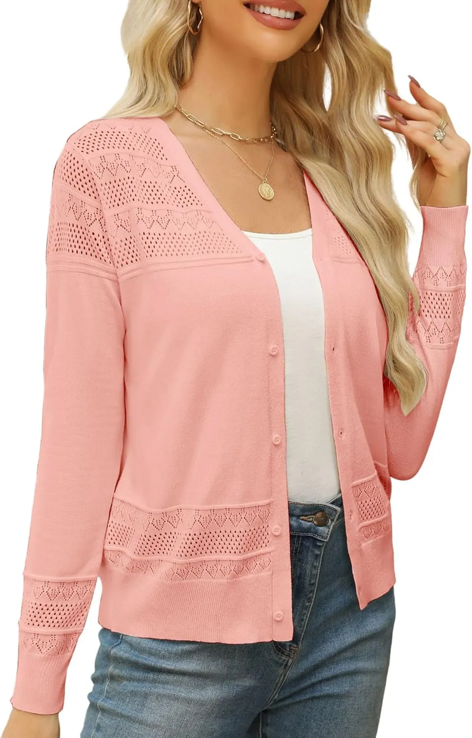 Women's Cropped Cardigan Sweaters Long Sleeve V-Neck Button Down Lightweight Sweaters