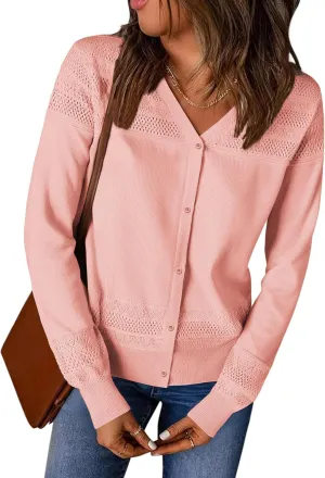 Women's Cropped Cardigan Sweaters Long Sleeve V-Neck Button Down Lightweight Sweaters