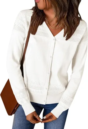 Women's Cropped Cardigan Sweaters Long Sleeve V-Neck Button Down Lightweight Sweaters