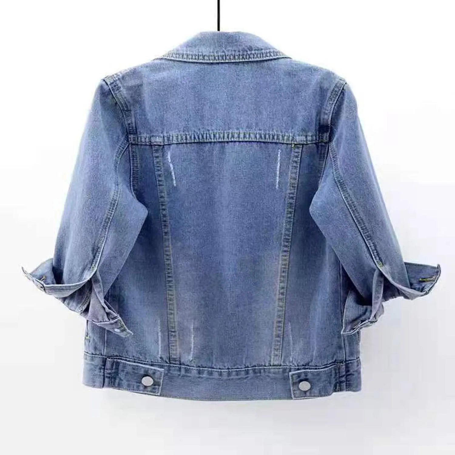 Womens Cropped Denim Jacket 3/4 Sleeve Short Jean Jacket Button Down Retro Lightweight Trucker Coat