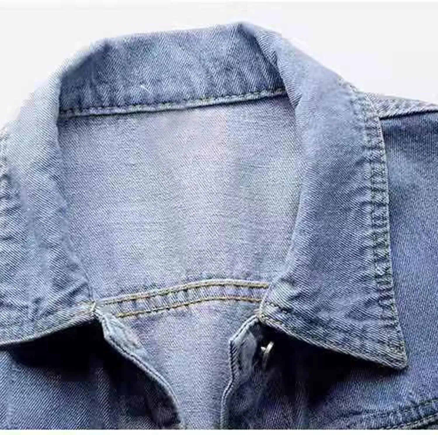 Womens Cropped Denim Jacket 3/4 Sleeve Short Jean Jacket Button Down Retro Lightweight Trucker Coat