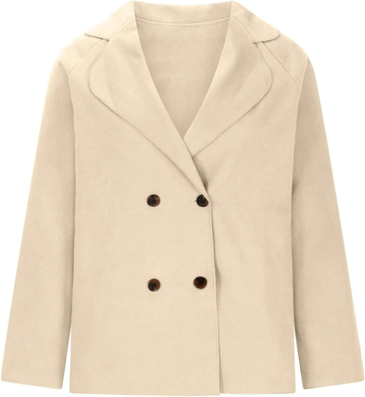Womens Cropped Pea Coat Fall Winter Oversized Short Wool Blend Coat Double Breasted Lapel Button Down Jacket