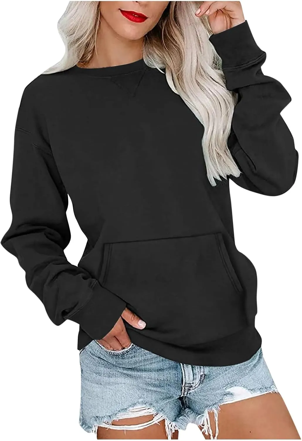 Womens Cropped Pullover Tops 2024 Fall Long Sleeve Solid Color Blouses Casual Loose Sweaters Sweatshirts Trending