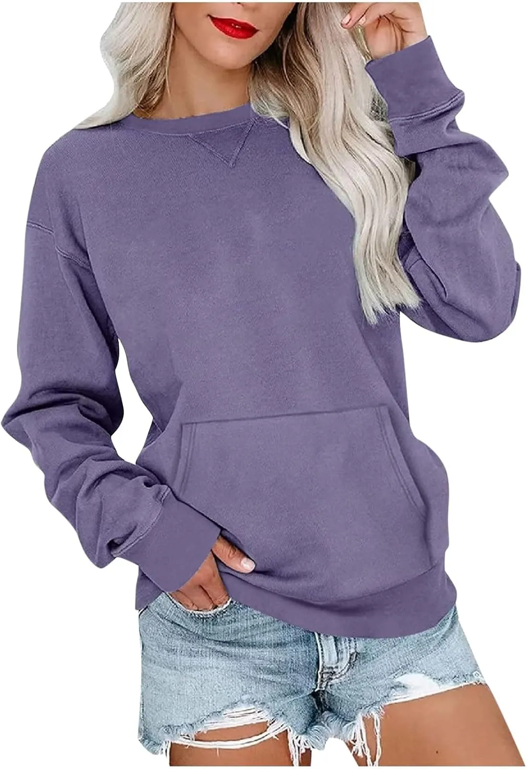 Womens Cropped Pullover Tops 2024 Fall Long Sleeve Solid Color Blouses Casual Loose Sweaters Sweatshirts Trending