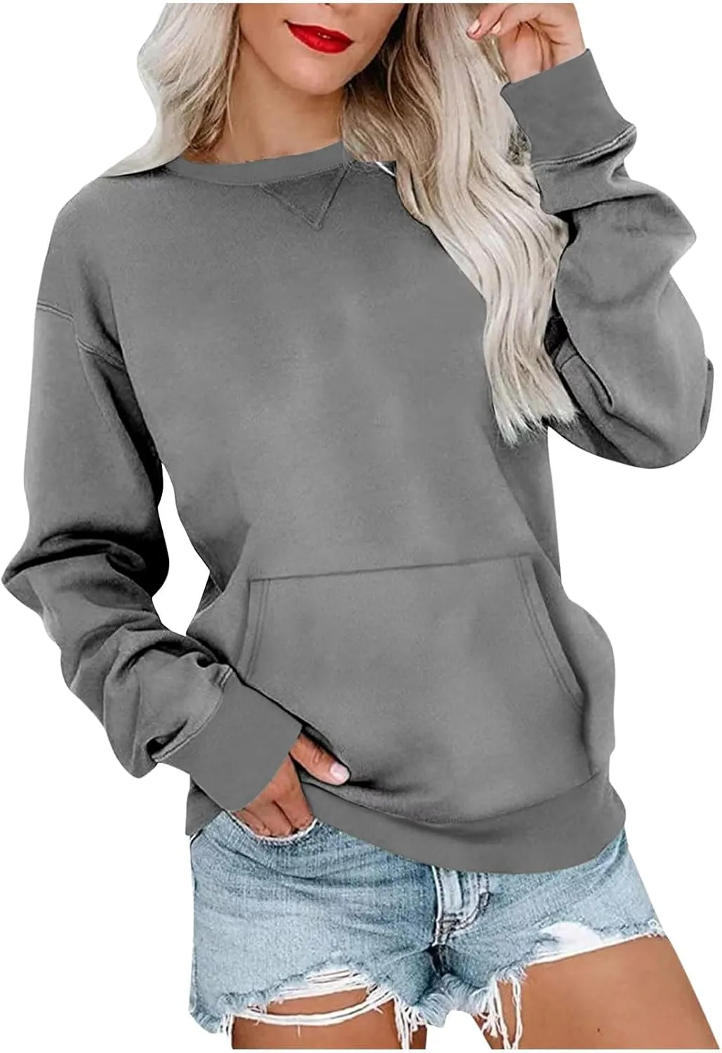 Womens Cropped Pullover Tops 2024 Fall Long Sleeve Solid Color Blouses Casual Loose Sweaters Sweatshirts Trending