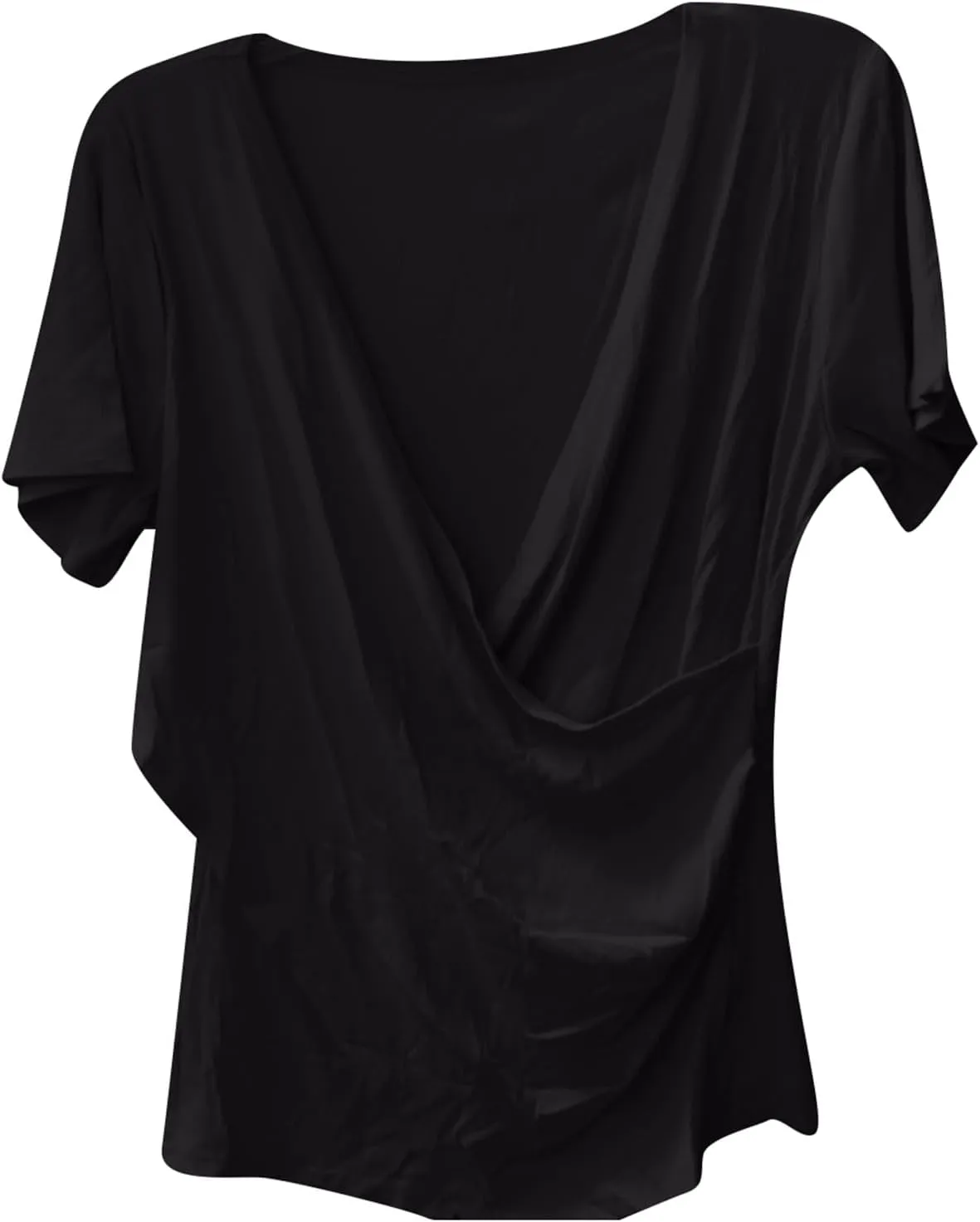 Women's Cross Wrap Tops Summer Deep V Neck T Shirts Casual Sexy Knit Short Sleeve Blouses Slim Fit Ruched Shirts