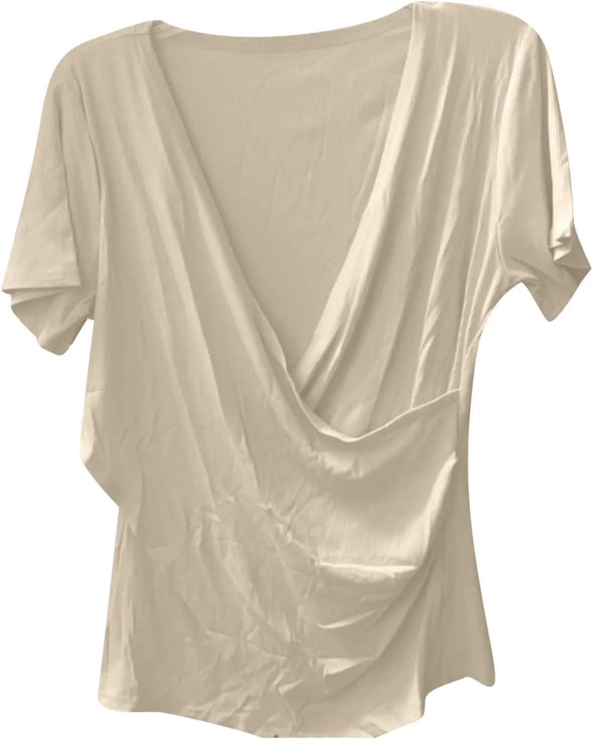 Women's Cross Wrap Tops Summer Deep V Neck T Shirts Casual Sexy Knit Short Sleeve Blouses Slim Fit Ruched Shirts