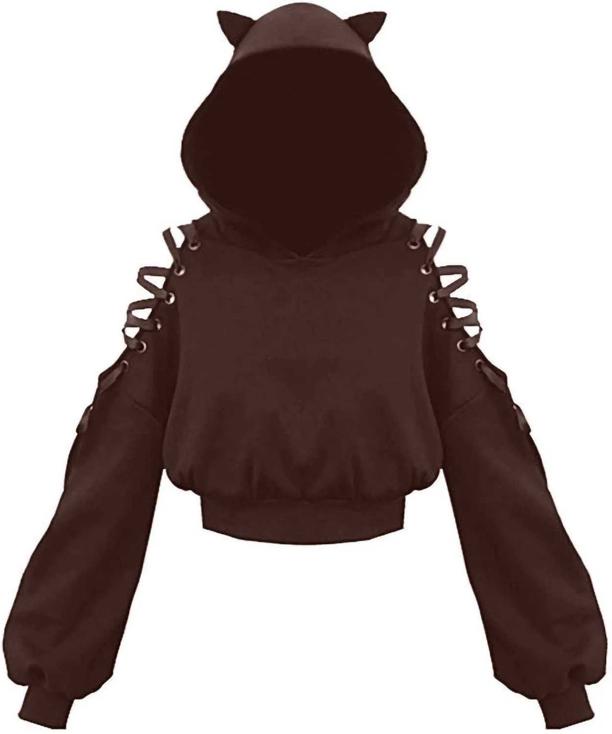 Women's Cute Ear Hoodies Sweatshirts Dark Gothic Clothes Sexy Bandage Crop Hooded Pullover Long Sleeve Hoodie Sweater