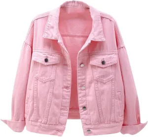 Women's Denim Jacket Button Down Fashion Casual Denim Jacket Stretchy Long Sleeve Jean Jackets with Pockets