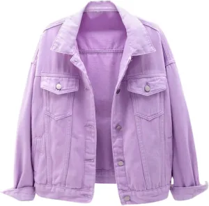 Women's Denim Jacket Button Down Fashion Casual Denim Jacket Stretchy Long Sleeve Jean Jackets with Pockets