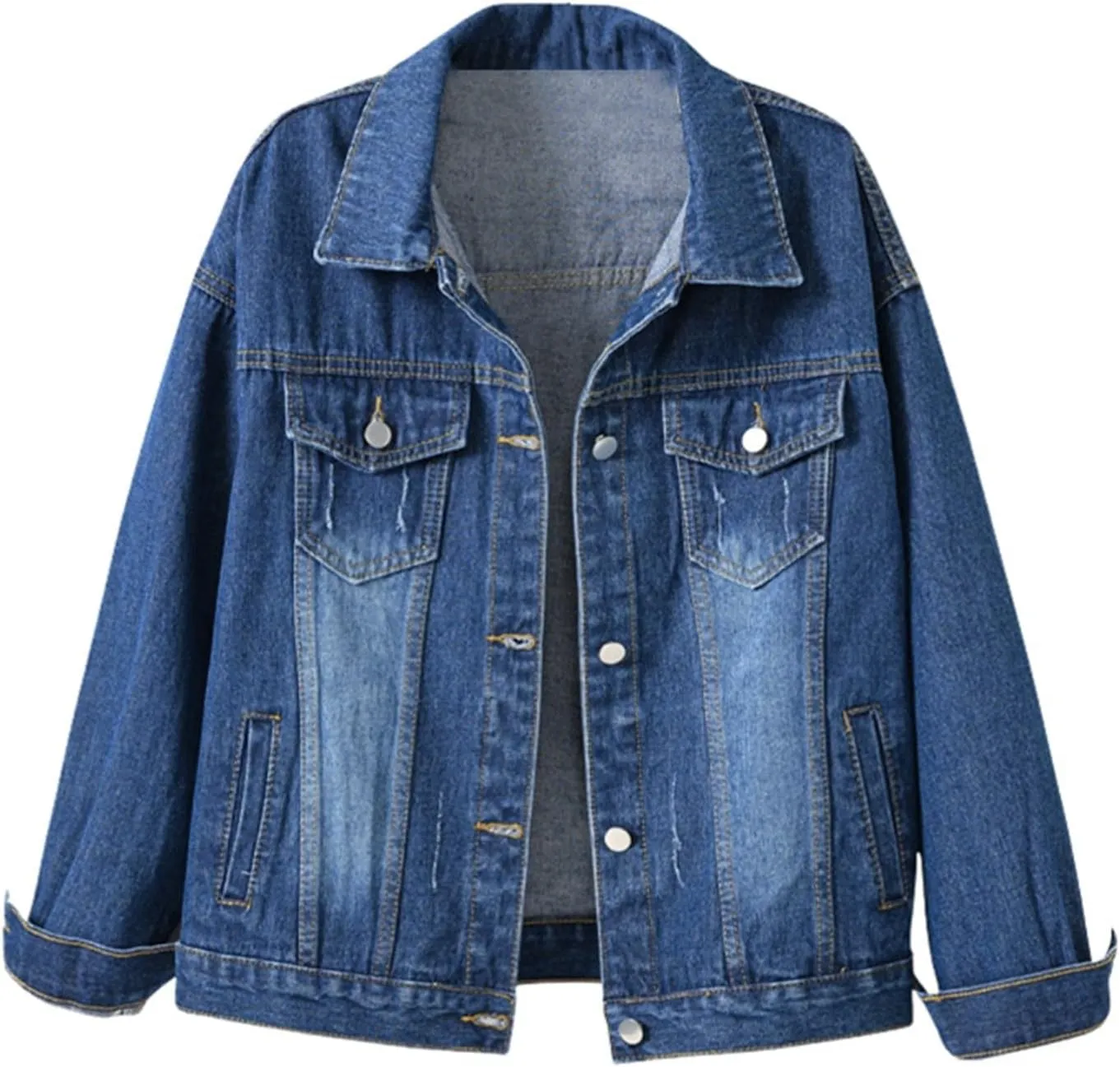 Women's Denim Jacket Button Down Fashion Casual Denim Jacket Stretchy Long Sleeve Jean Jackets with Pockets
