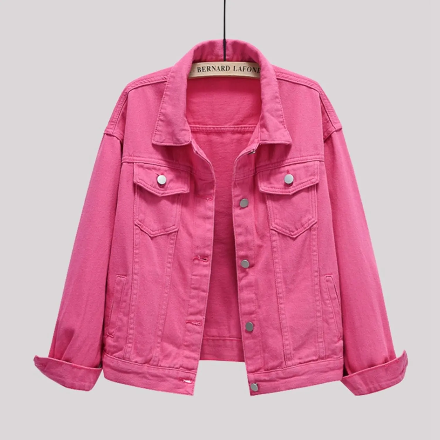 Women's Denim Jacket Button Down Fashion Casual Denim Jacket Stretchy Long Sleeve Jean Jackets with Pockets