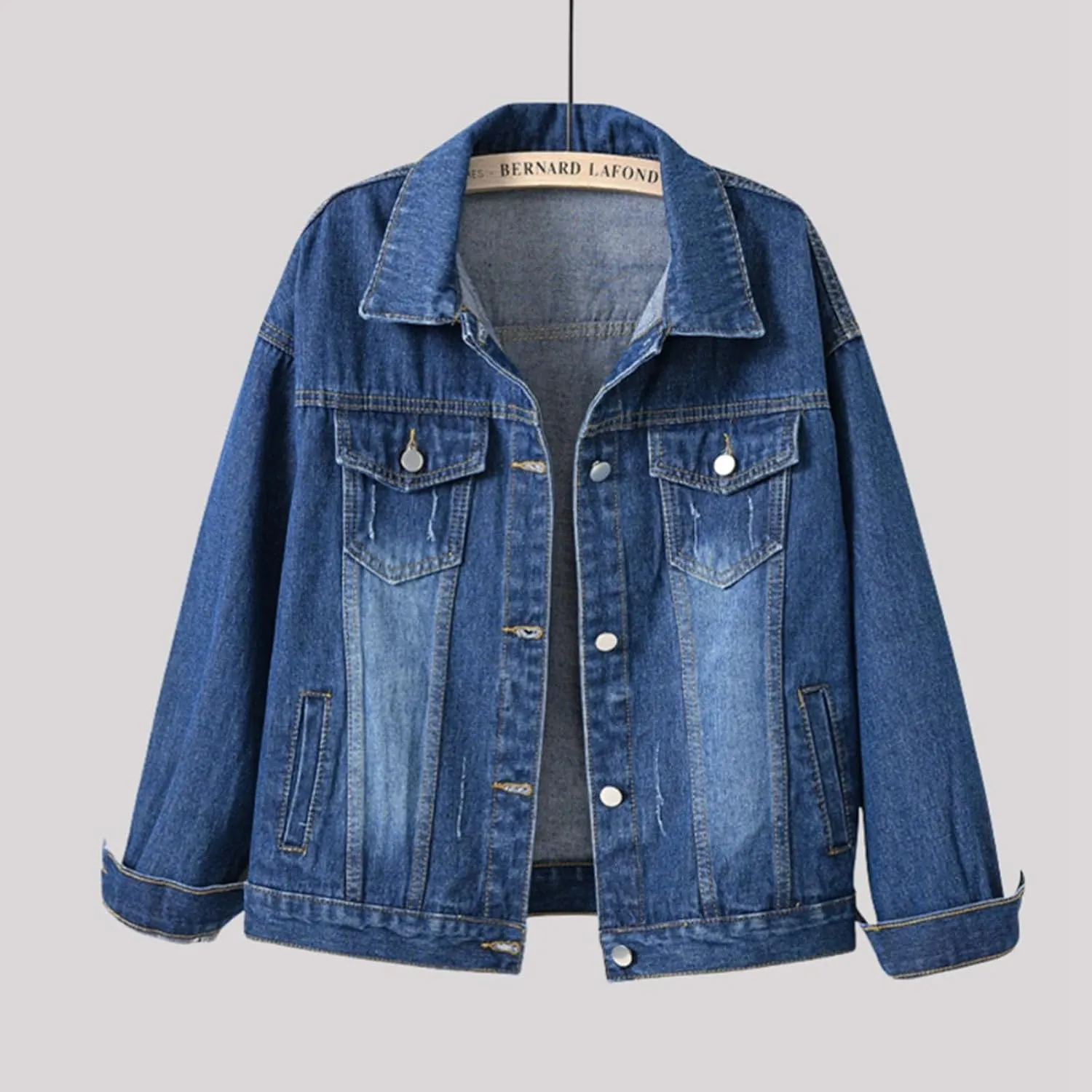 Women's Denim Jacket Button Down Fashion Casual Denim Jacket Stretchy Long Sleeve Jean Jackets with Pockets