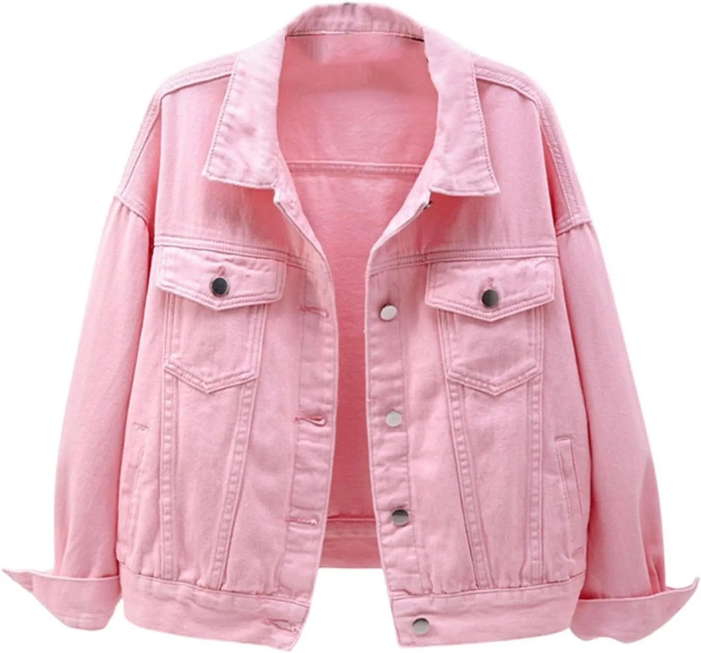 Women's Denim Jacket Button Down Fashion Casual Denim Jacket Stretchy Long Sleeve Jean Jackets with Pockets
