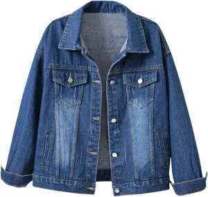 Women's Denim Jacket Button Down Fashion Casual Denim Jacket Stretchy Long Sleeve Jean Jackets with Pockets