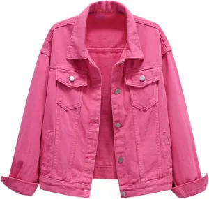 Women's Denim Jacket Button Down Fashion Casual Denim Jacket Stretchy Long Sleeve Jean Jackets with Pockets