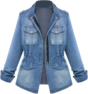 Women's Denim Jackets Button Down Cropped Jean Jacket Distressed Dressy Long Sleeve Shacket Fall Outfits Light Coats