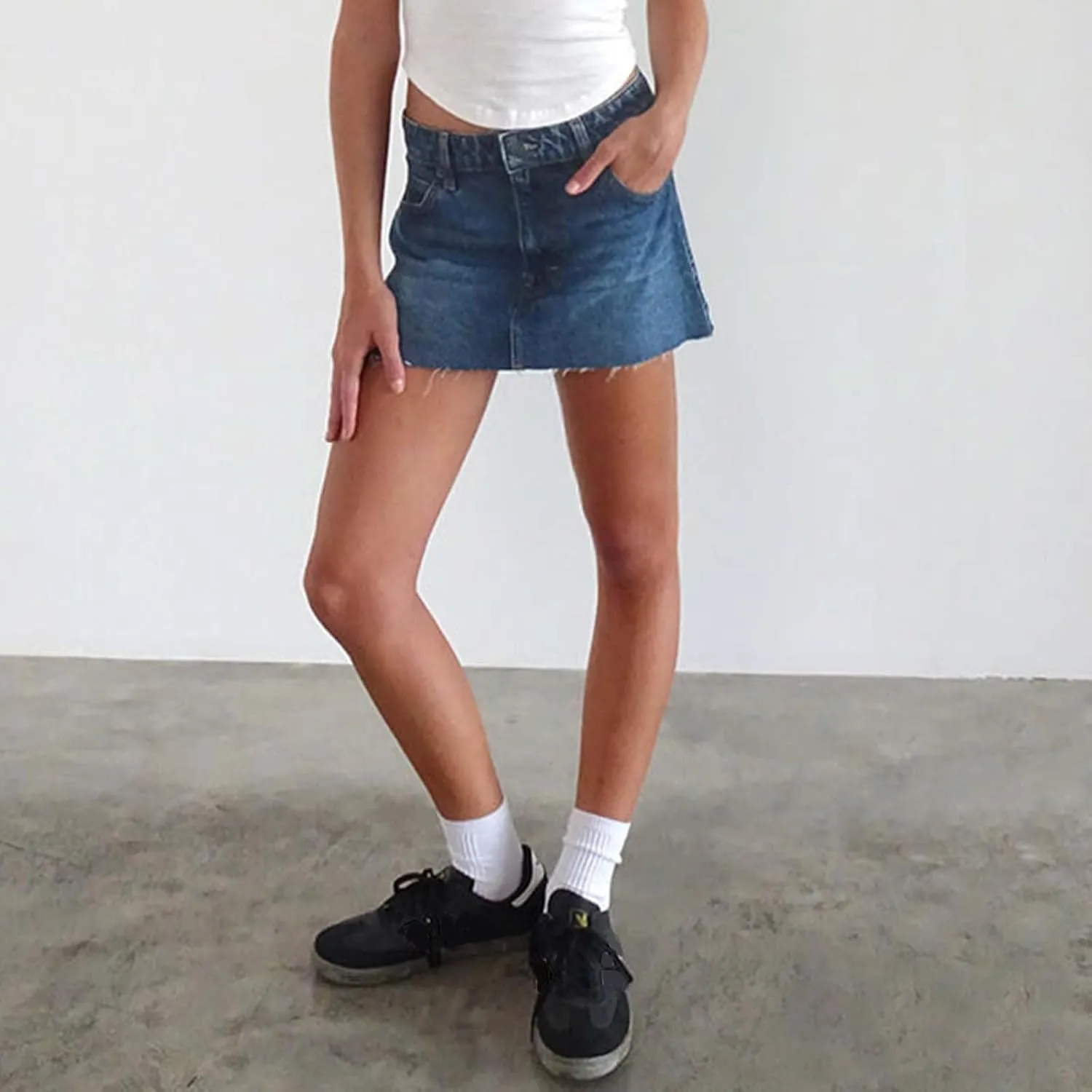 Womens Denim Mini Skirt Raw Hem Plain Jean Short Skirt Slim Fit Aline Button Front Straight Bodycon Cargo Skirt
