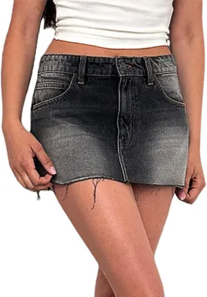 Womens Denim Mini Skirt Raw Hem Plain Jean Short Skirt Slim Fit Aline Button Front Straight Bodycon Cargo Skirt