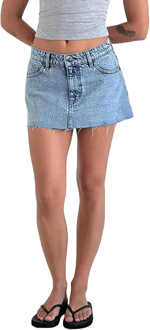 Womens Denim Mini Skirt Raw Hem Plain Jean Short Skirt Slim Fit Aline Button Front Straight Bodycon Cargo Skirt