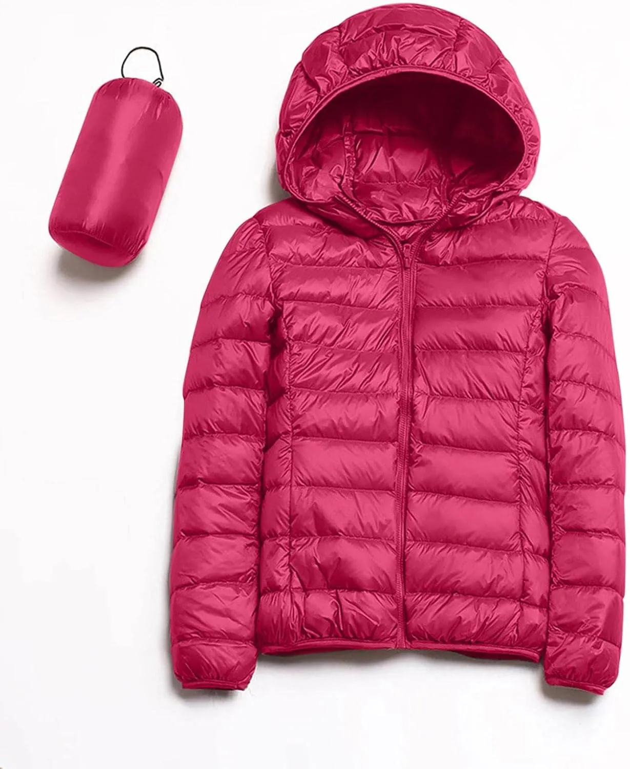 Women's Down Jacket Hooded Windproof Puffer Coat Packable Warm Winter Jacket Lightweight Ladies Parka Dowm Jacket Zipper