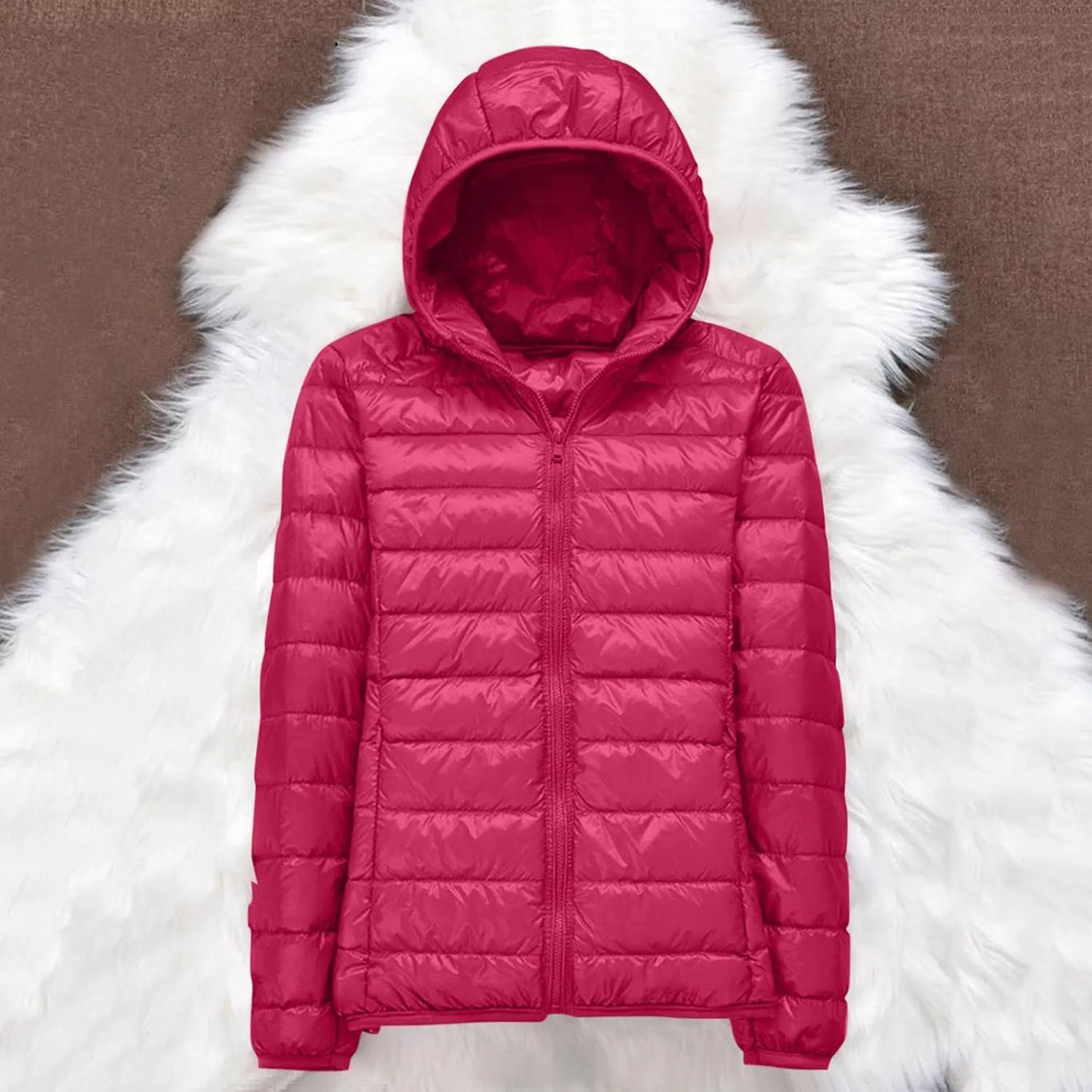 Women's Down Jacket Hooded Windproof Puffer Coat Packable Warm Winter Jacket Lightweight Ladies Parka Dowm Jacket Zipper