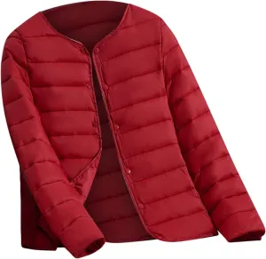 Women's Down Jacket, Water-Resistant Puffer Jacket Fall Coat with Round Neck&V-Neck