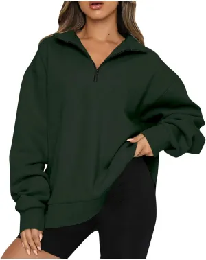 Women's Fall Fashion Long Sleeve Solid Color Zipper Sweatshirt Stretch Sweatshirt Top