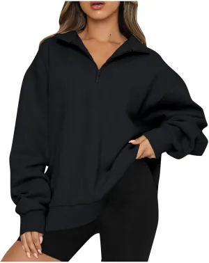 Women's Fall Fashion Long Sleeve Solid Color Zipper Sweatshirt Stretch Sweatshirt Top
