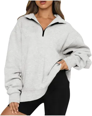 Women's Fall Fashion Long Sleeve Solid Color Zipper Sweatshirt Stretch Sweatshirt Top