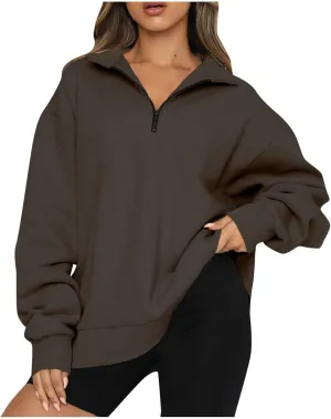 Women's Fall Fashion Long Sleeve Solid Color Zipper Sweatshirt Stretch Sweatshirt Top