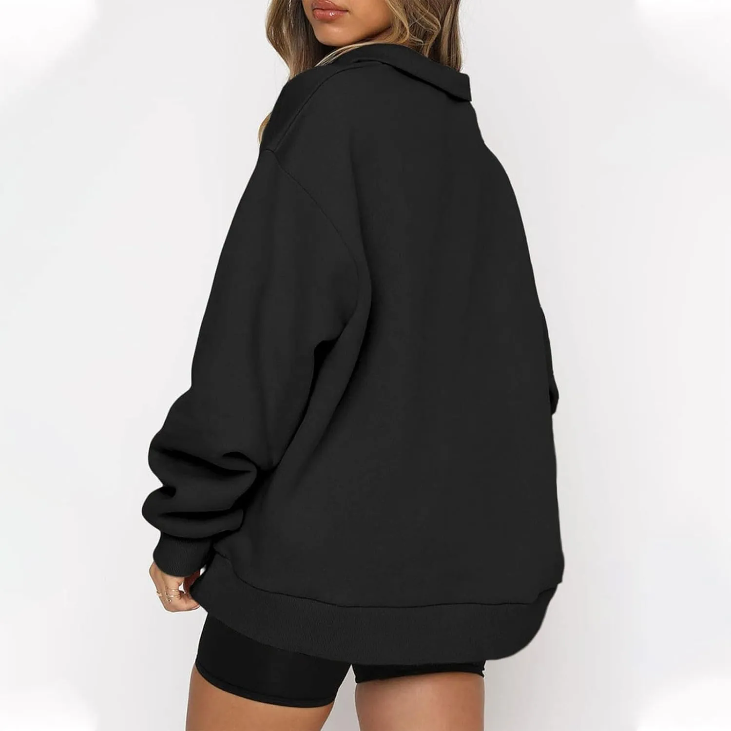 Women's Fall Fashion Long Sleeve Solid Color Zipper Sweatshirt Stretch Sweatshirt Top