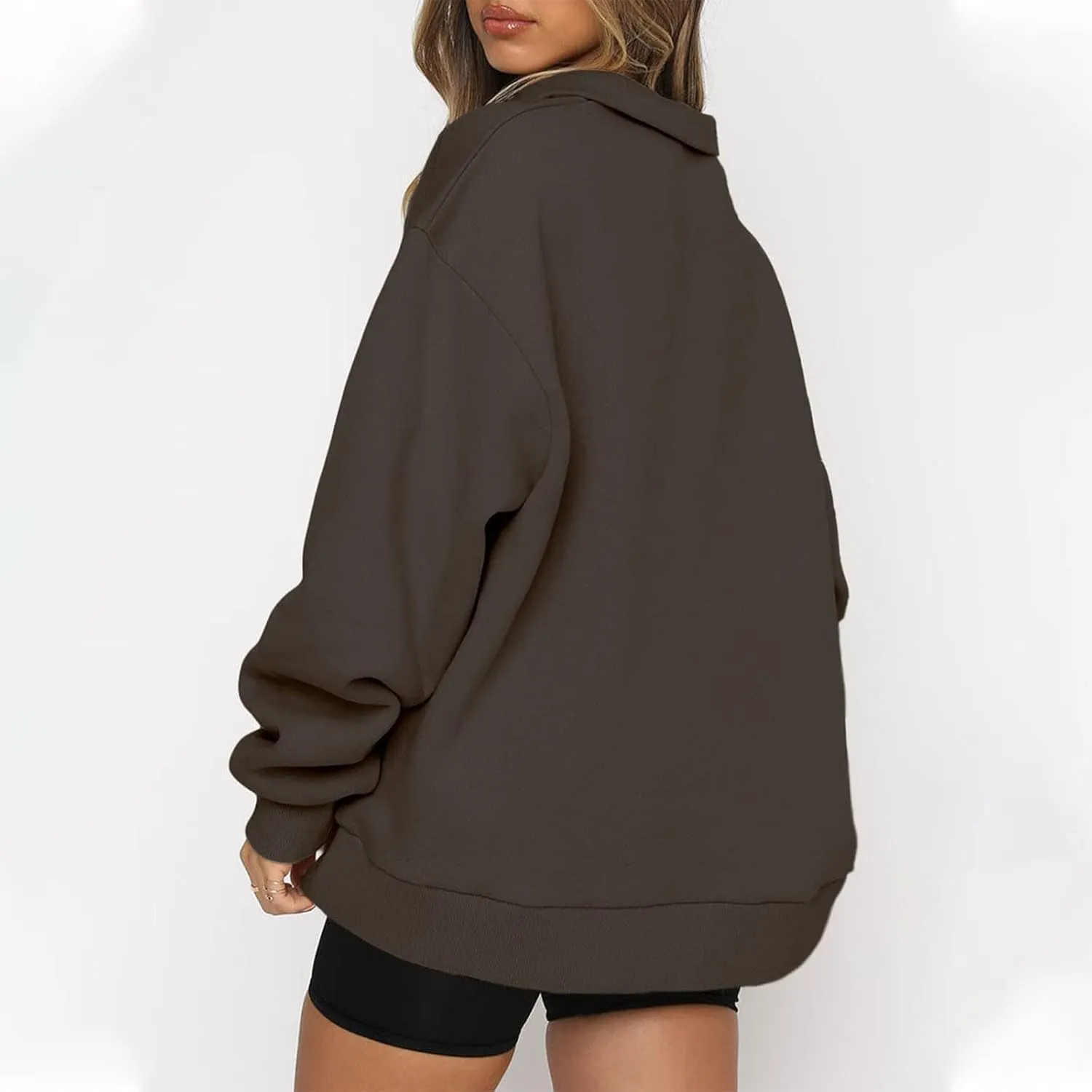 Women's Fall Fashion Long Sleeve Solid Color Zipper Sweatshirt Stretch Sweatshirt Top