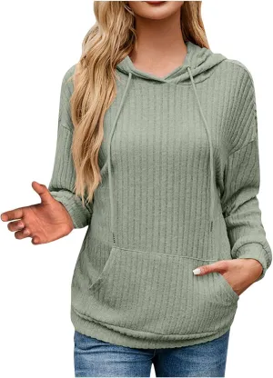 Womens Fall Sweatshirts 2024 Baggy Lounge Knitted Hooded Blouses Shirts Loose Long Sleeve Pullover Casual Tunic Tops