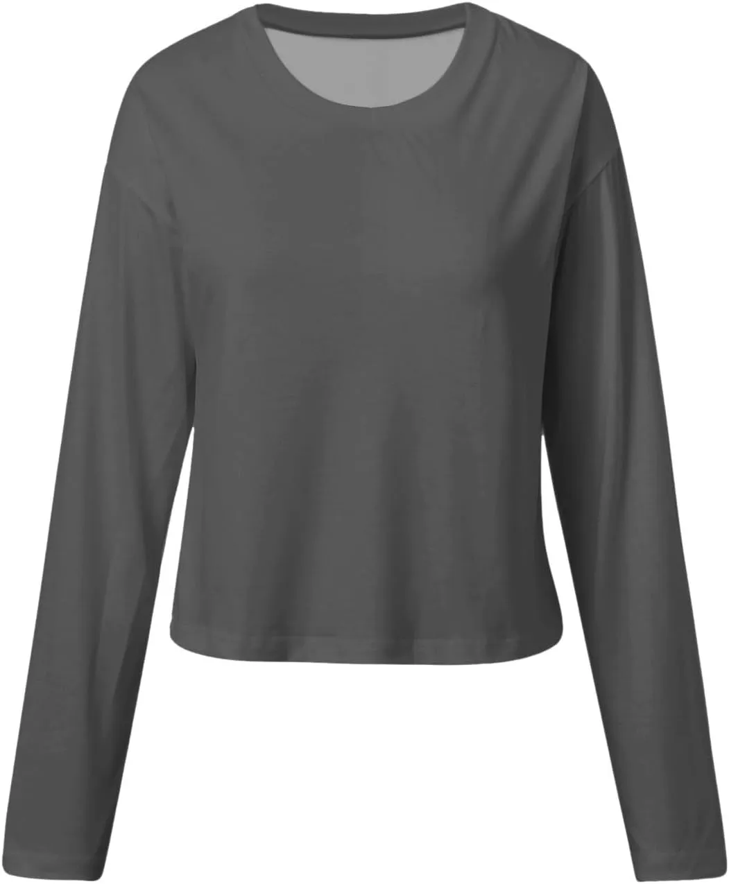 Womens Fashion Fall Long Sleeve Cropped T-Shirts Round Neck Drop Shoulder Crop Sweatshirts Solid Casual Crop Tops