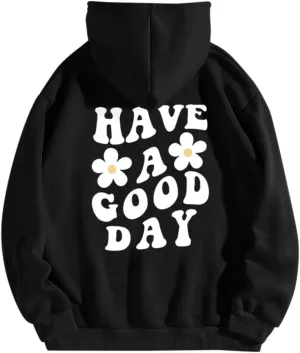 Women's Fashion Hoodies & Sweatshirts Have A Good Day Letter Print Pullover Tops with Pocket Drop Shoulder Causal Hoodies
