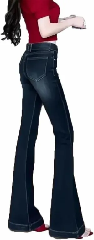 Women's Flared Jeans Solid Color Stretch Skinny Fit High Denim Pants