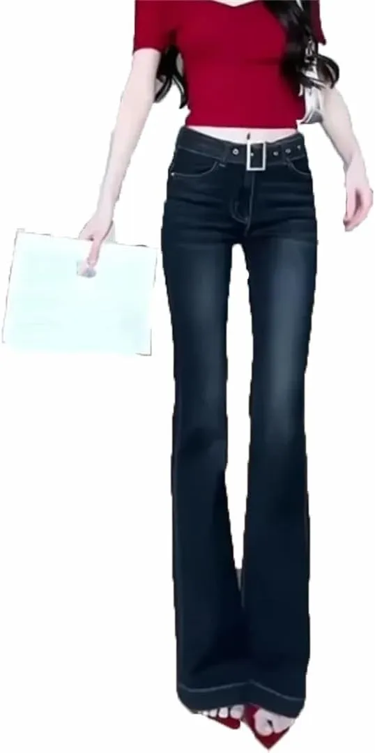 Women's Flared Jeans Solid Color Stretch Skinny Fit High Denim Pants