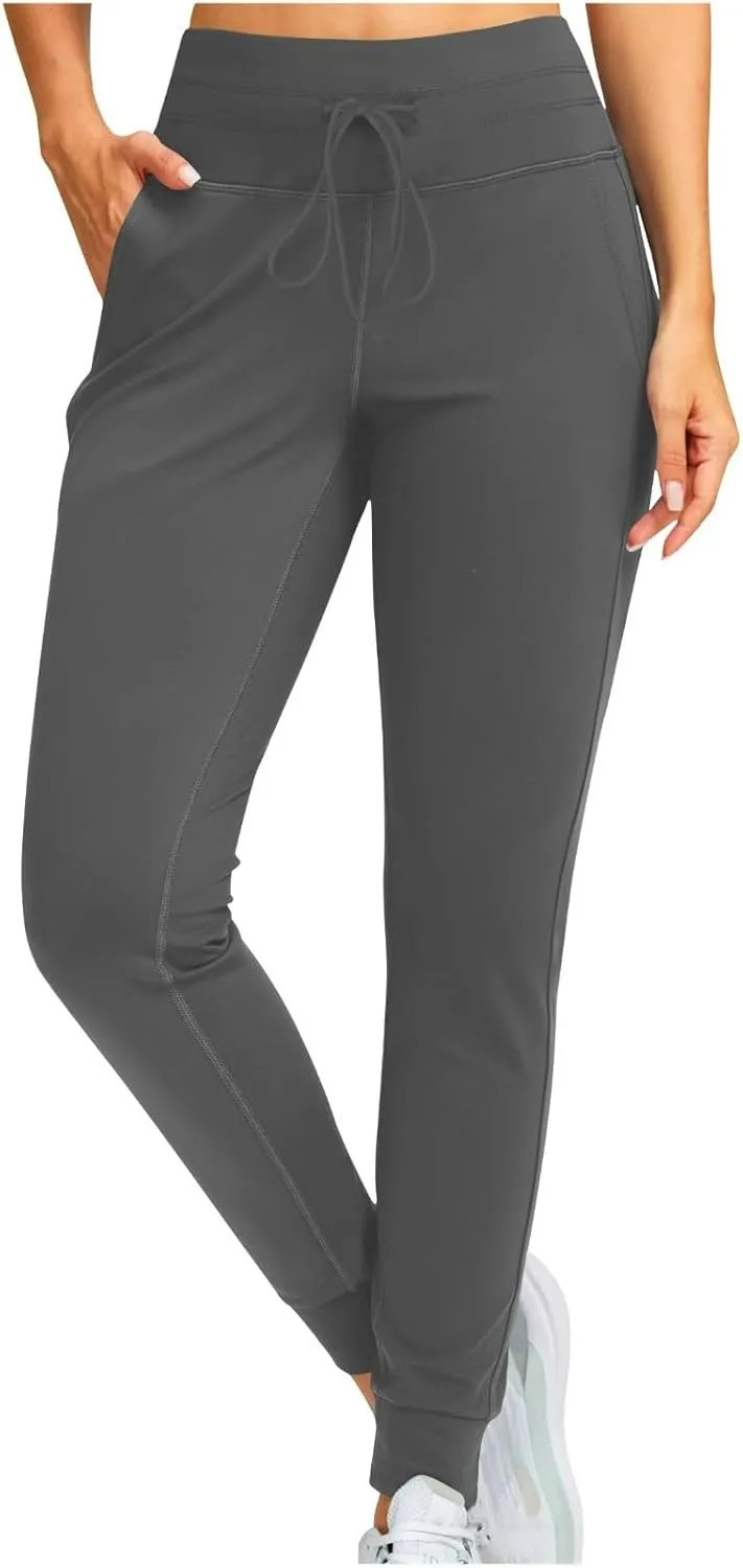 Womens Fleece Lined Athletic Joggers High Waisted Winter Warm Thermal Sweatpants Workout Lounge Pants Pockets