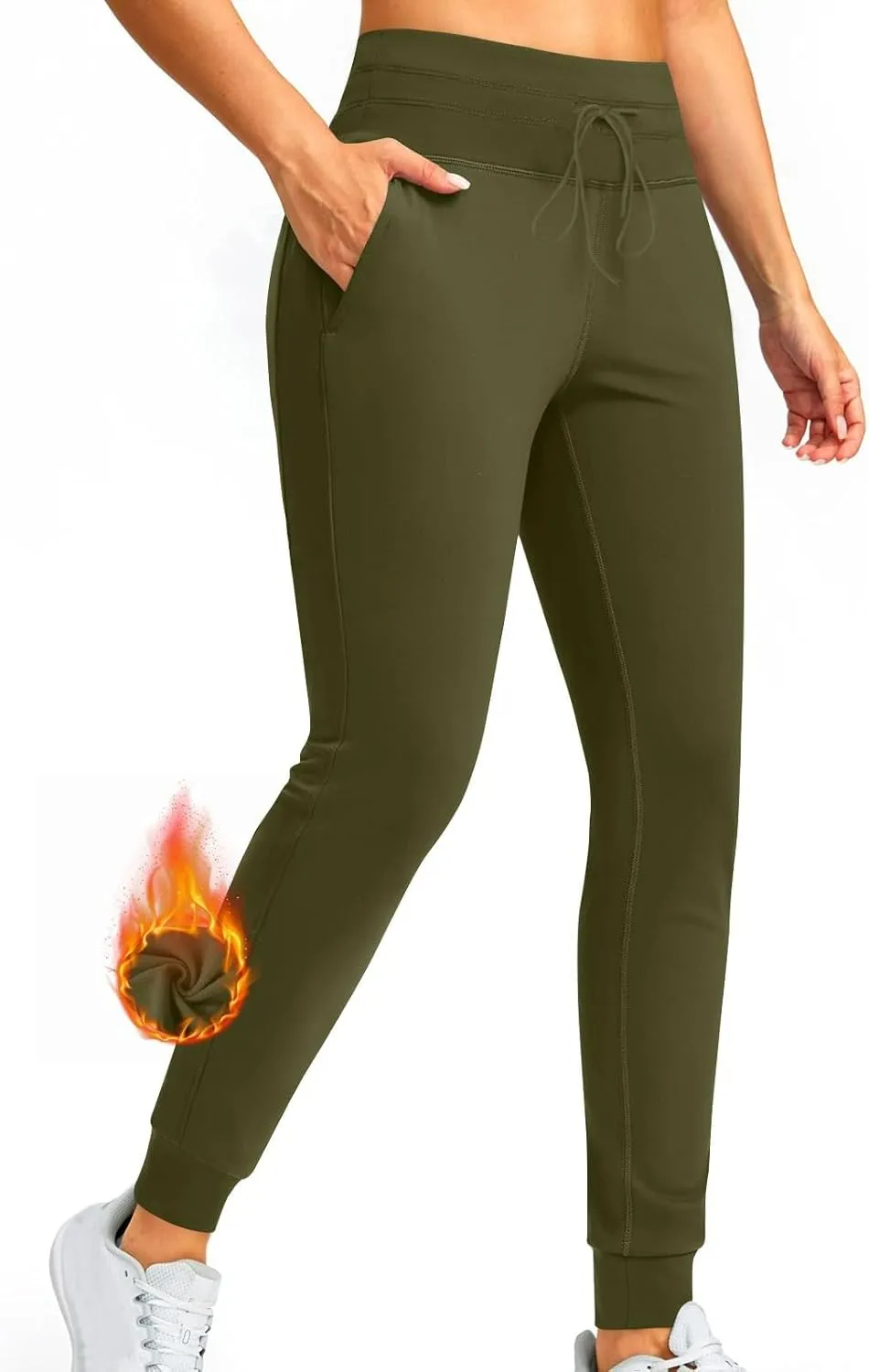 Womens Fleece Lined Athletic Joggers High Waisted Winter Warm Thermal Sweatpants Workout Lounge Pants Pockets