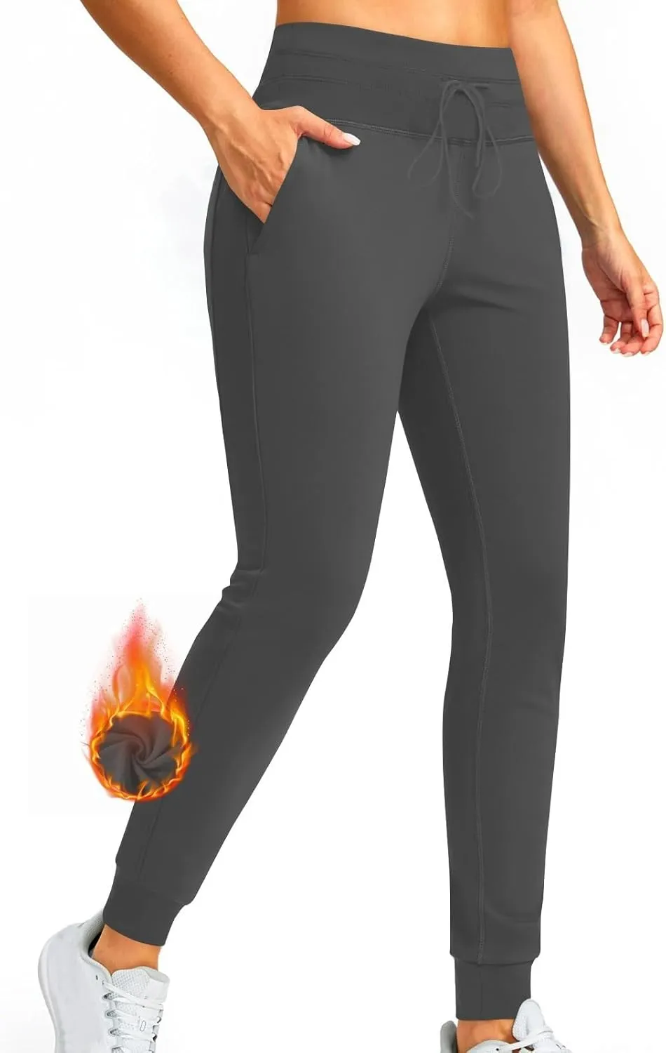 Womens Fleece Lined Athletic Joggers High Waisted Winter Warm Thermal Sweatpants Workout Lounge Pants Pockets
