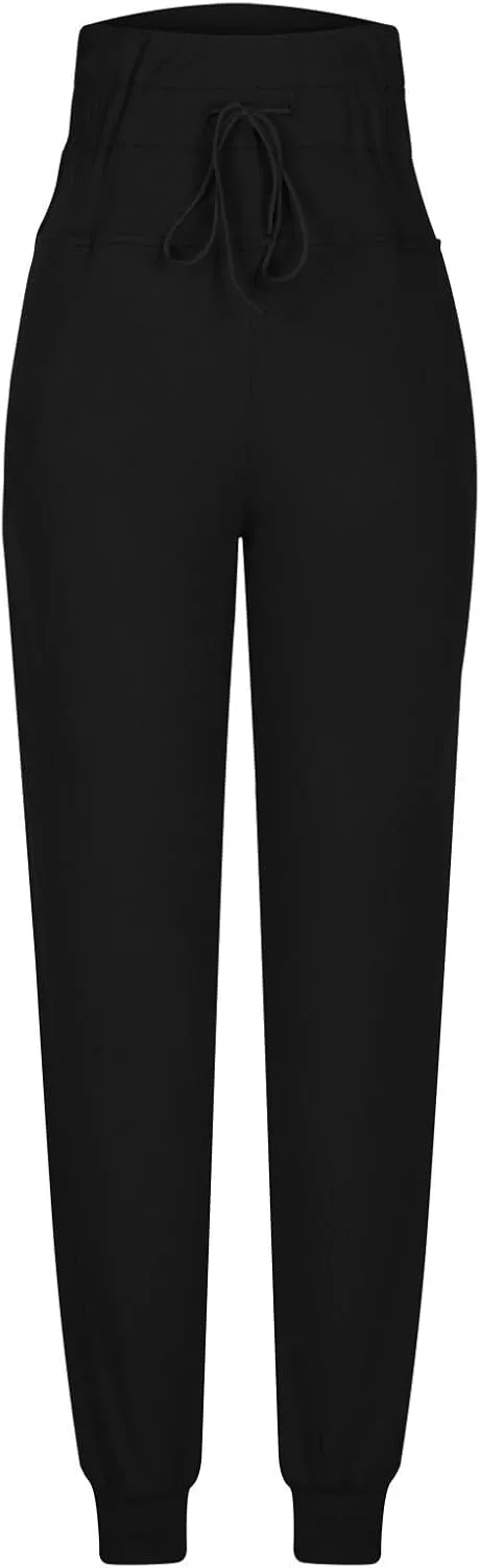 Womens Fleece Lined Athletic Joggers High Waisted Winter Warm Thermal Sweatpants Workout Lounge Pants Pockets