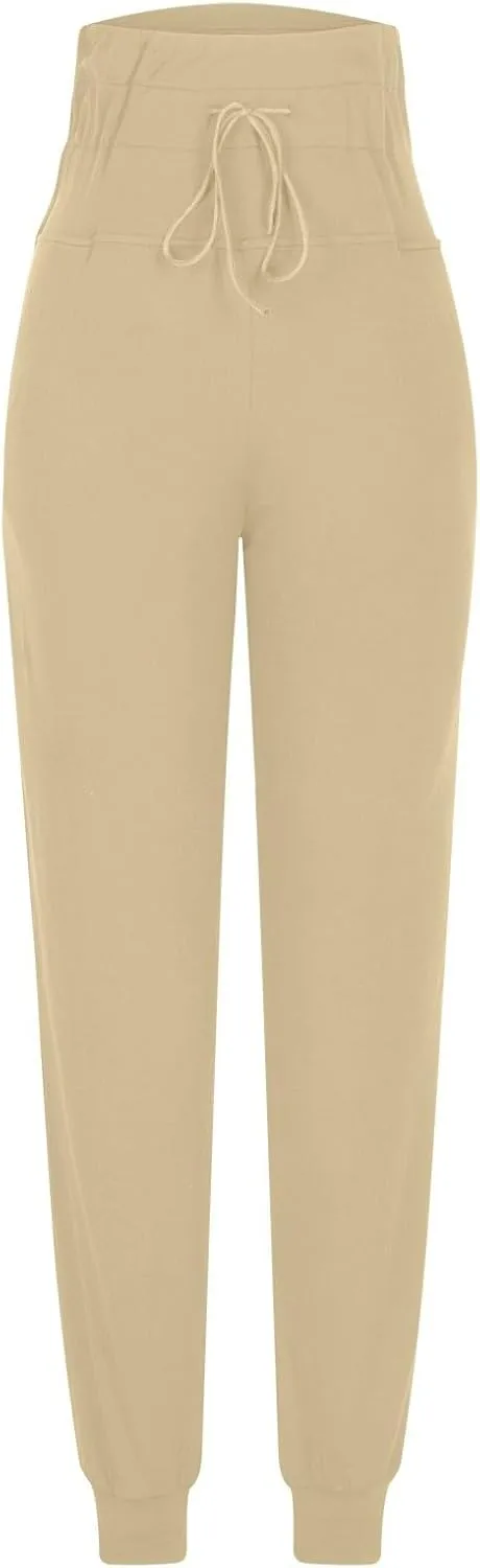 Womens Fleece Lined Athletic Joggers High Waisted Winter Warm Thermal Sweatpants Workout Lounge Pants Pockets