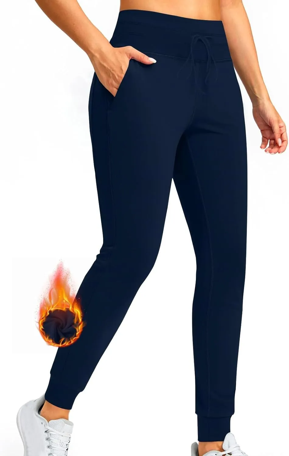 Womens Fleece Lined Athletic Joggers High Waisted Winter Warm Thermal Sweatpants Workout Lounge Pants Pockets