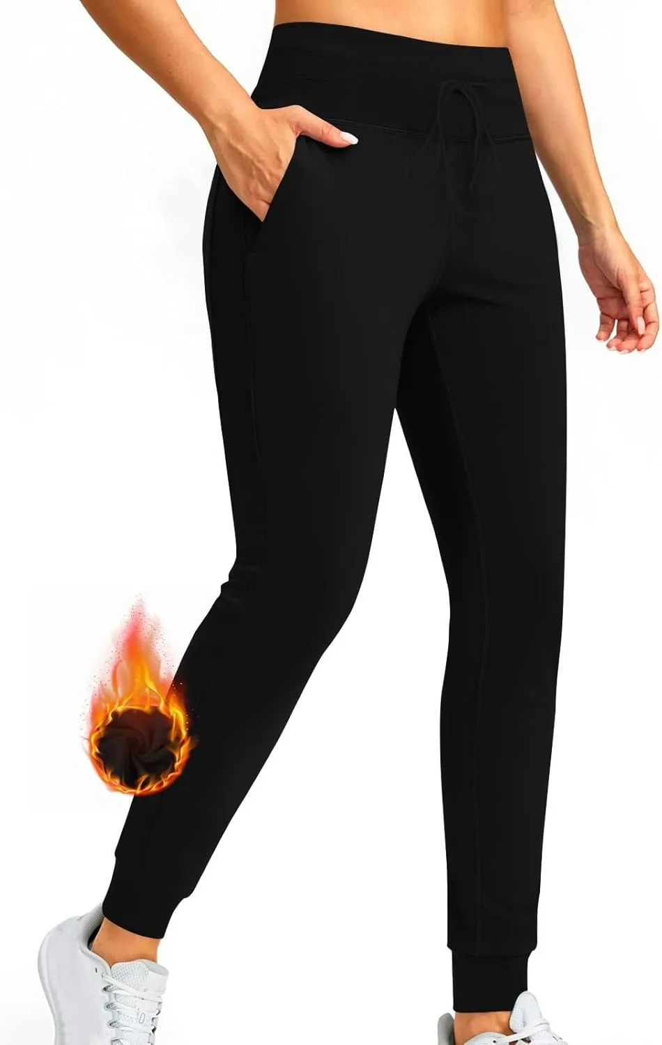 Womens Fleece Lined Athletic Joggers High Waisted Winter Warm Thermal Sweatpants Workout Lounge Pants Pockets